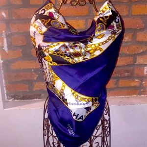 Blue Chanel "CC" Logo Jeweled Silk Scarf